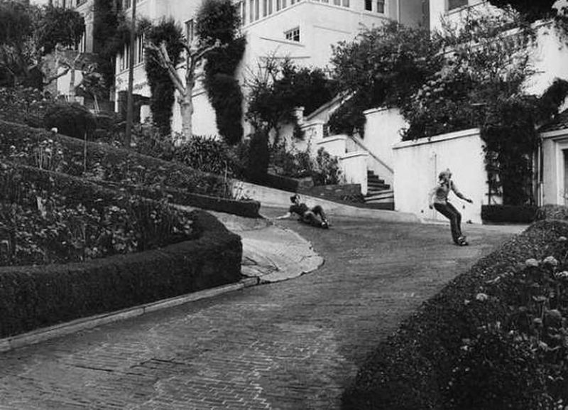 Skateboarding Down Lombard Street