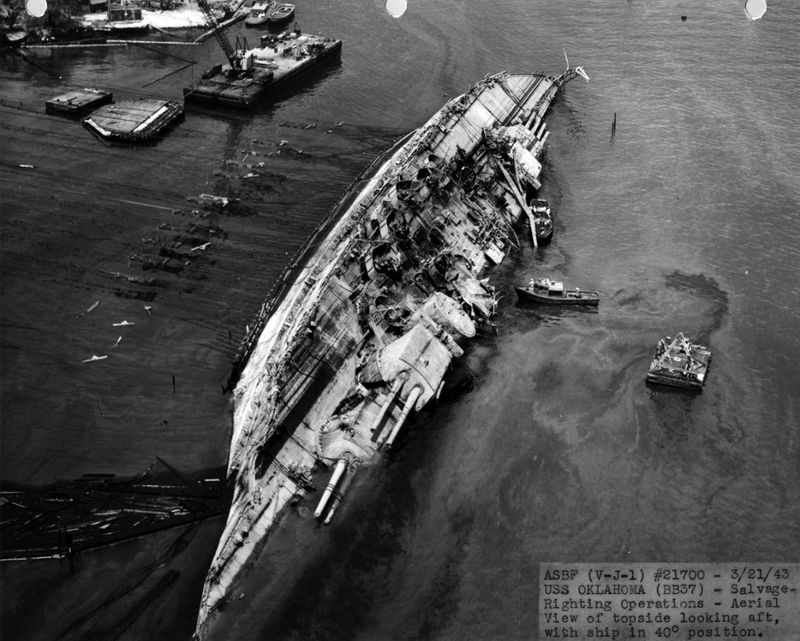 The USS Oklahoma Flipped Over