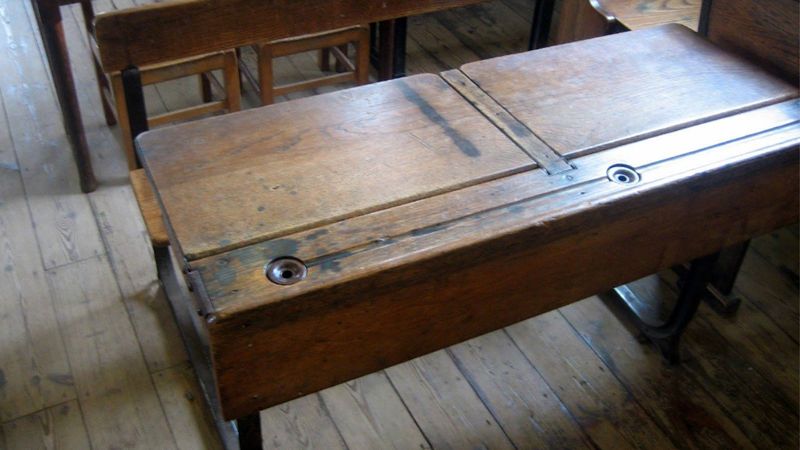 Wooden Desks with Inkwells