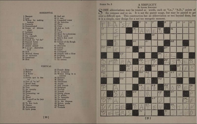 First Crossword Puzzle Book Published
